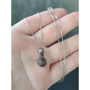925 Sterling Silver Marcasite Pendant Necklace Vintage, READ DESCRIPTION
